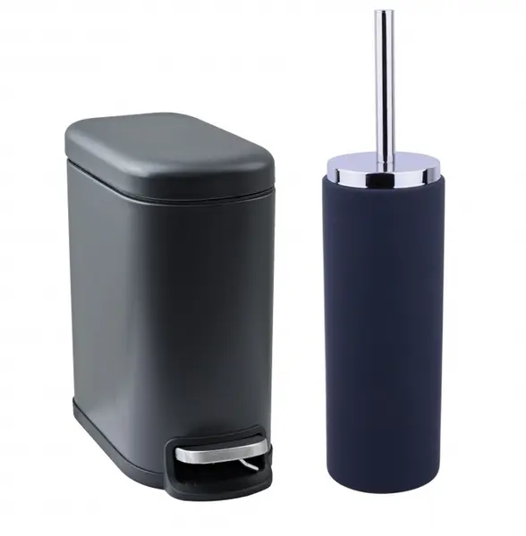 Set 2 accesorii pentru baie format din perie Wc cu suport si cos de gunoi,negru