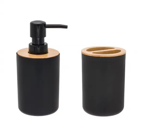 Set 2 accesorii stative pentru baie, dozator sapun si periute dinti,Negru