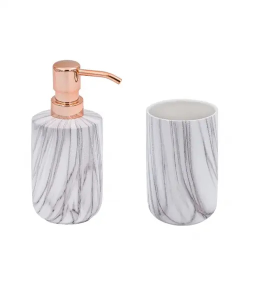 Set 2 accesorii stative pentru baie, dozator sapun si periute dinti, Ceramica