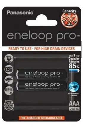 Set 2 acumulatori Panasonic Eneloop Pro BK-4HCDE/2BE, 930mAh, AAA