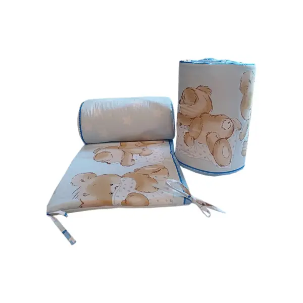 Set 2 aparatori laterale din bumbac pentru patut 120x60 cm Beberoyal BearsRabbit Albastru