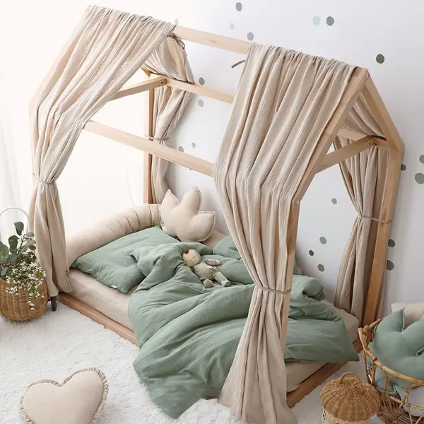 Set 2 baldachine muselina pentru pat tip casuta, Little Amy, Bej, 2x315 cm pentru pat 90x200 cm