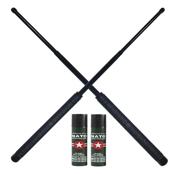 Set 2 bastoane telescopice, Police, 50 cm, 2 sprayuri NATO, 60 ml, cadou