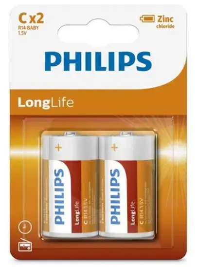 Set 2 Baterii LONGLIFE R14 C BLISTER PHILIPS