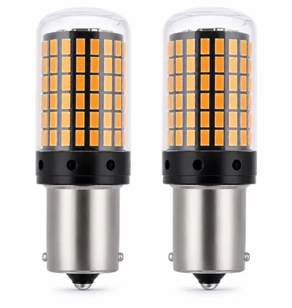 Set 2 Becuri LED semnalizare ORANGE soclu Py 150 grade LED 1156 led 144 SMD PY21
