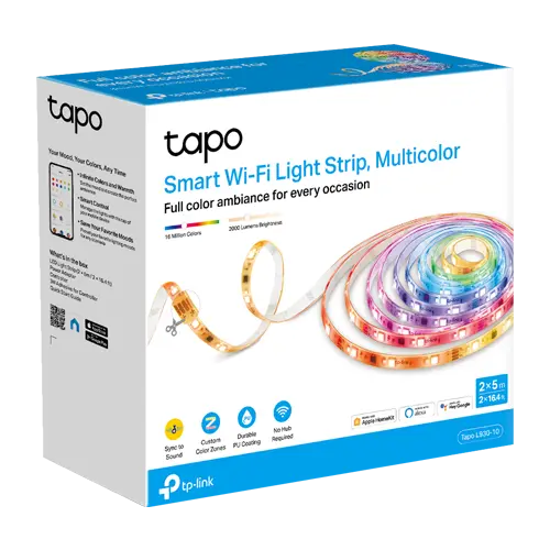 Set 2 benzi LED RGBW smart, 2 x 5 metri, Wi-Fi, control de la distanta - TP-LINK Tapo TapoL930-10