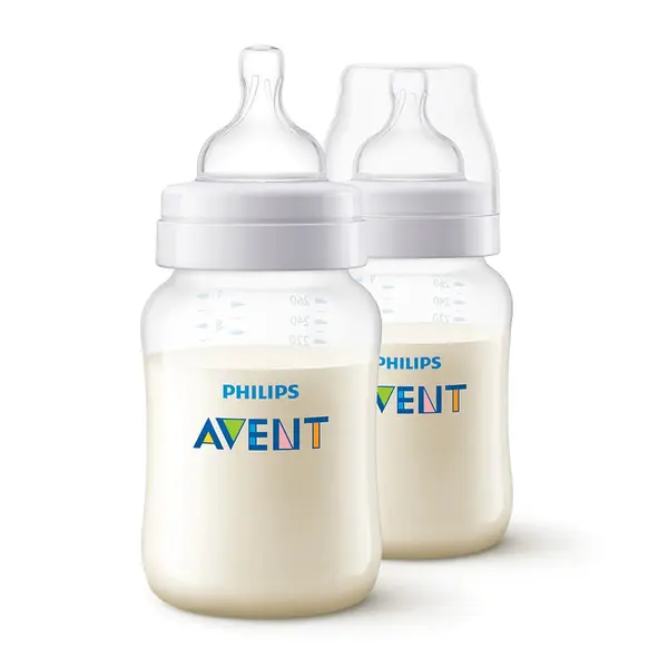 Set 2 biberoane cu tetina silicon anti colici Avent Natural 260 ml 1 luna +