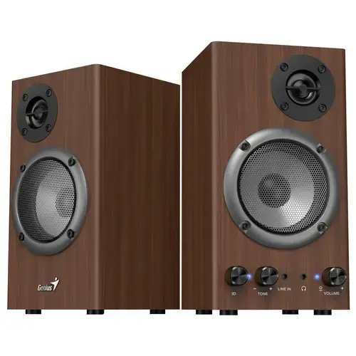 Set 2 boxe Genius SP-HF500B, 16 W, lemn, Maro
