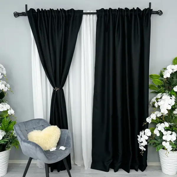 Set 2 bucati de Draperie HoReCa TEXTURATA tip IN, Negru, 200cm latime x 232cm inaltime, cu rejansa pt bara