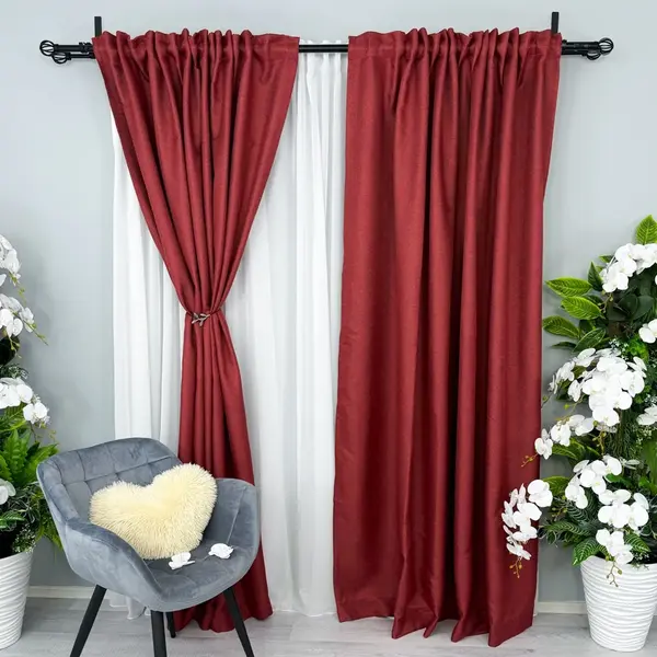 Set 2 bucati de Draperie HoReCa TEXTURATA tip IN, Visiniu, 200cm latime x 232cm inaltime, cu rejansa pt bara