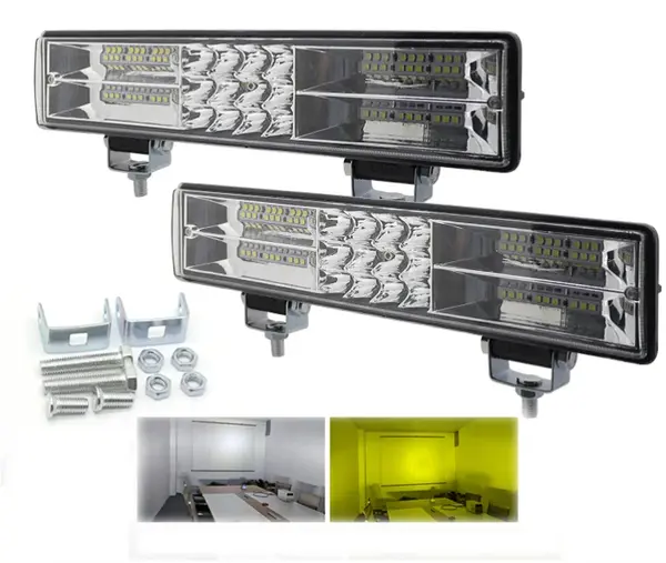 Set 2 bucati Proiector LED Off-Road 60 LED 60W Alb + Galben - Flood + Spot Combo Profesional 12-80V pentru SUV, 4x4, Camion si Utilaje