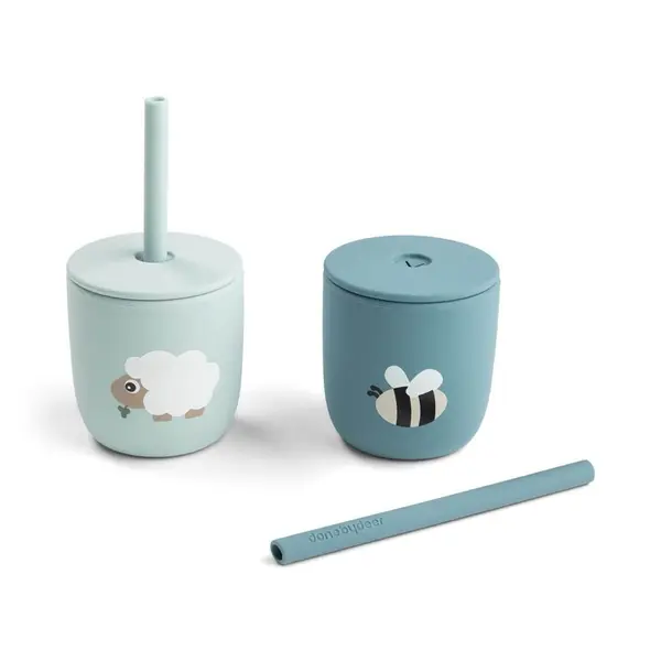 Set 2 cani cu pai Done by Deer din silicon Tiny Farm Blue 2 x 120 ml