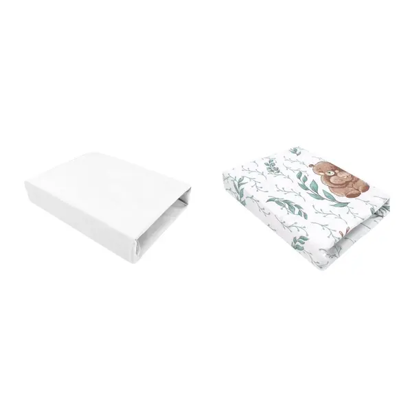 Set 2 cearceafuri cu elastic, MimiNu, Pentru patut leagan sau patut co-sleeper, 90x50 cm, Din bumbac, Material certificat Oeko Tex Standard 100, White and Lulu Natural