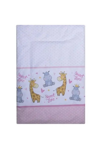 Set 2 cearceafuri din bumbac pentru saltea 120x60 cm Beberoyal HippoGiraffe Roz