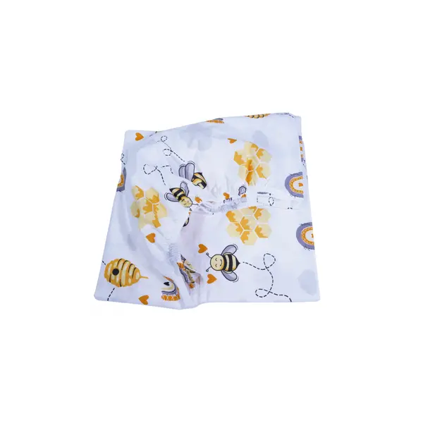 Set 2 cearsafuri pentru patut 120x60 cm din bumbac Galben albinute