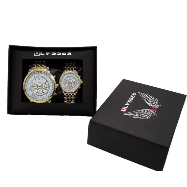 Set 2 ceasuri Ulysses Chance dama si barbatesc, cu bratara din otel inoxidabil, Gold/Silver