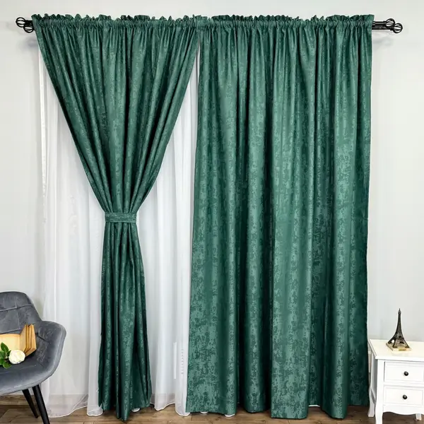 Set 2 Draperii din Jacquard model Nisip, 140cm latime x 260cm inaltime, cu TIV LAT, VERDE