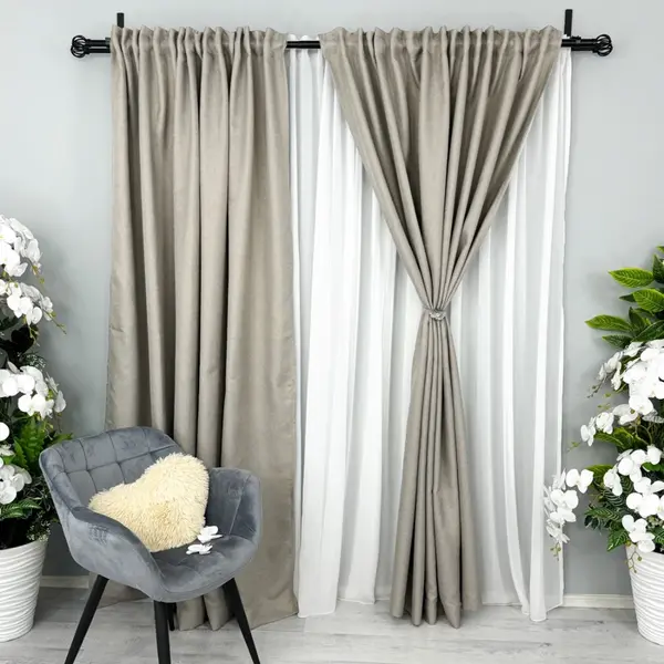 Set 2 Draperii HoReCa TEXTURATA tip IN , Grej, 2m latime x 232cm inaltime x rejansa pt bara