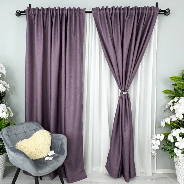 Set 2 Draperii HoReCa TEXTURATA tip IN, Mov, 100cm latime x 170cm inaltime, rejansa pt bara