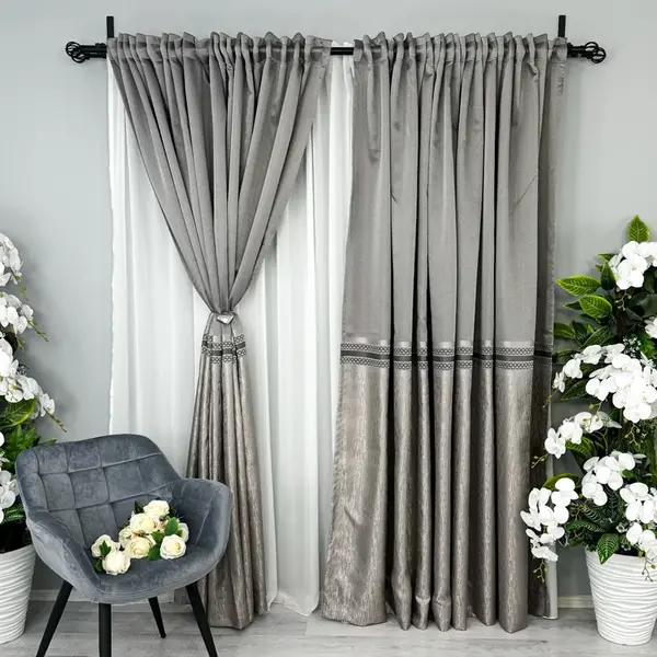 Set 2 Draperii Simplicity, Satinata, texturata, Gri inchis, 140cm latime x 260cm inaltime, cu tiv lat pt bara
