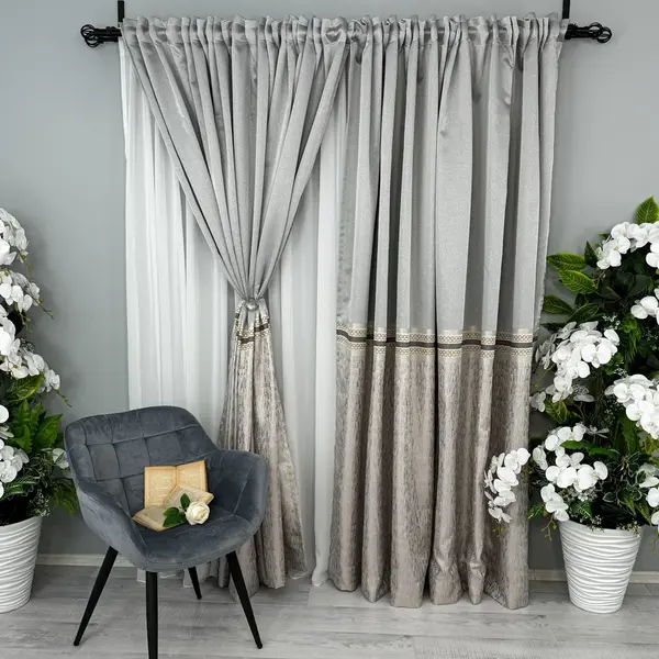 Set 2 Draperii Simplicity, tip panou 3 metri latime x 232cm inaltime, Rejansa pt. bara , Gri deschis