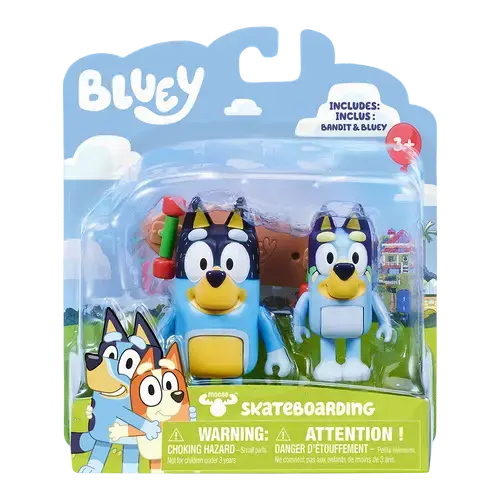 Set 2 figurine Bluey - Bluey & Bandit, Skateboard