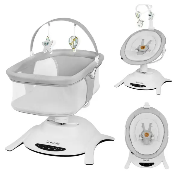 Set 2 in 1, Balansoar si landou, Lionelo, Bella, Rotative 360, Ecran tactil si telecomanda, Electric, Scaun reglabil, 6 miscari unice, 5 viteze, Cu melodii, Gri