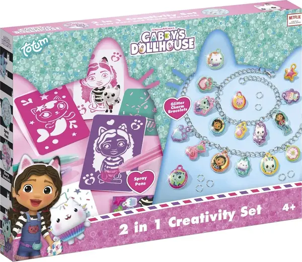 Set 2 in 1 Gabby s Dollhouse - Bratari cu pandantive carioci de suflat