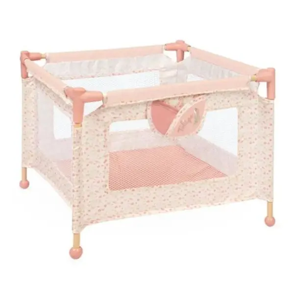 Set 2 in 1 pentru papusi, tarc de joaca si scaun de masa, DeCuevas, lemn si textil, Tulipe, Roz