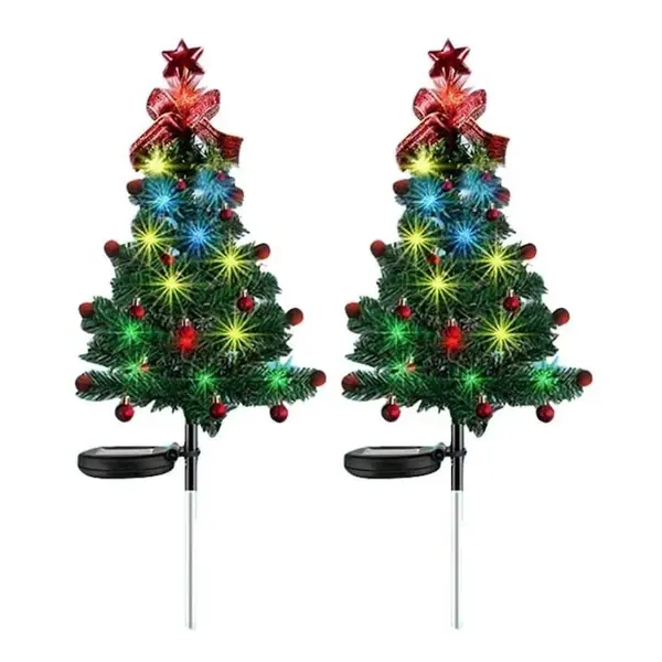 Set 2 Lampi solare decorative pentru gradina cu LED in forma de brad – 68 cm, lumina multicolora