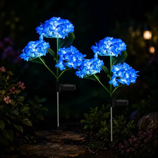 Set 2 Lampi Solare Decorative Tip Hortensie Albastra – Iluminare LED, Design Realist si Functionare Automata