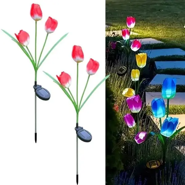 Set 2 Lămpi Solare Decorative Tip Lalele Rosii LED M374-23 70cm Automată