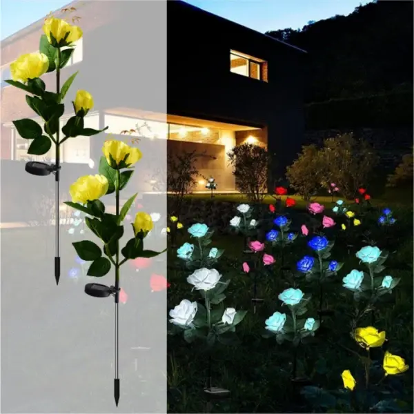 Set 2 Lampi Solare Decorative Tip Trandafiri Galbeni – Iluminare LED, Design Elegant și Funcționare Automată