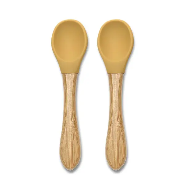 Set 2 linguri de silicon cu bambus Lorelli Natural Galben