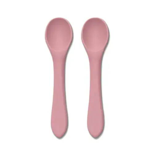 Set 2 lingurite din silicon natural Lorelli, 6 luni+, Roz