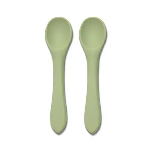 Set 2 lingurite din silicon natural Lorelli, 6 luni+, Verde