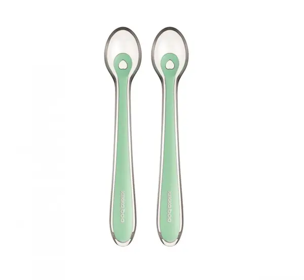 Set 2 lingurite din silicon pentru copii KikkaBoo Mint in cutiuta depozitare,Recomandata de la 4 luni,Fara BPA,Textura extrem de moale
