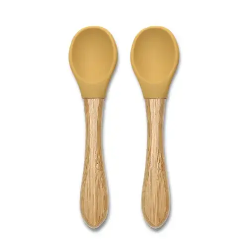 Set 2 lingurite din silicon si bambus Lorelli, forma ergonomica, 6 luni+, Galben
