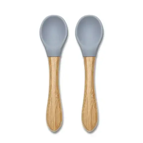 Set 2 lingurite din silicon si bambus Lorelli, forma ergonomica, 6 luni+, Gri