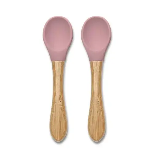 Set 2 lingurite din silicon si bambus Lorelli, forma ergonomica, 6 luni+, Roz