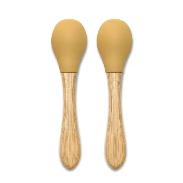 Set 2 lingurite din silicon si bambus Lorelli Yellow forma ergonomica