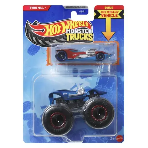 Set 2 masinute Hot Wheels - Monster Truck si masinuta metalica, Twin Mill