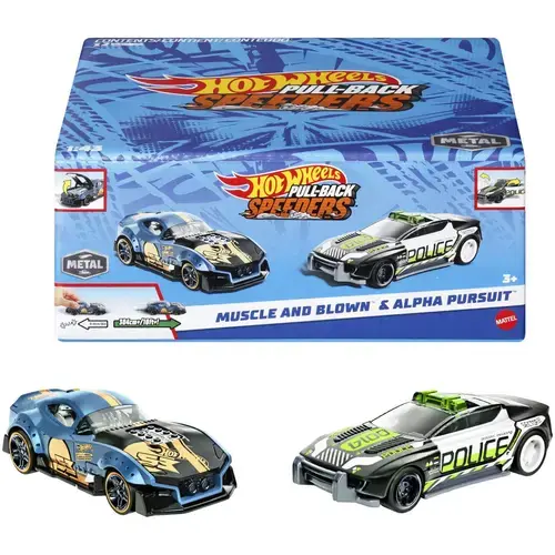 Set 2 masinute metalice Hot Wheels Pull Back- Muscle And Blown si Alpha Pursuit 1:43