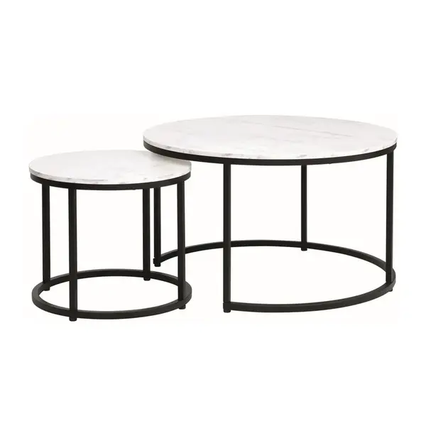 Set 2 masute de cafea ABISALY Ø80/48 CM - Alb/Negru