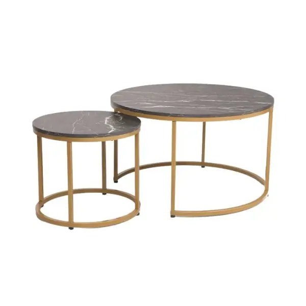 Set 2 masute de cafea ABISALY Ø80/48 CM - Negru/Gold