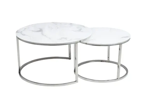 Set 2 masute de cafea ATLANTA - Alb/Crom