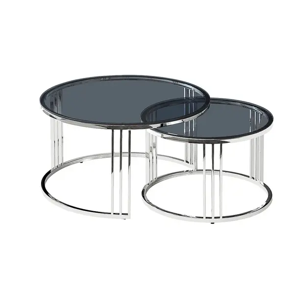 Set 2 masute de cafea ELANKA SMOKED-CHROME Ø80x45/60x40 CM - Chrome