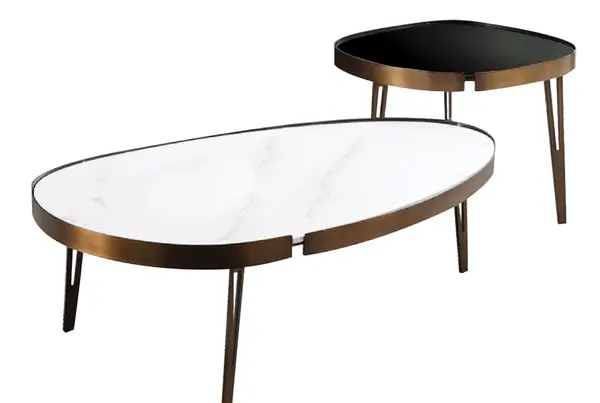 Set 2 masute de cafea Somma alb-negru/gold si marmura
