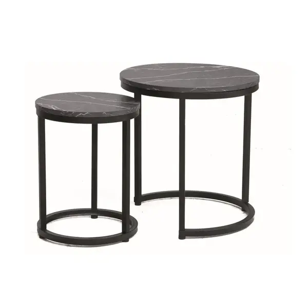Set 2 masute de cafea VALENCIA BLACK Ø45/32 CM-Negru - Default Title