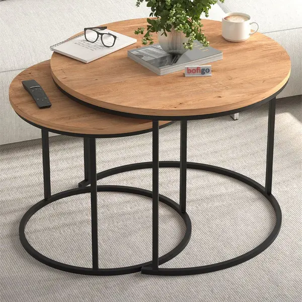 Set 2 Masute Suprapuse pentru Living, Masute de Cafea si Laterale cu Cadru Metalic